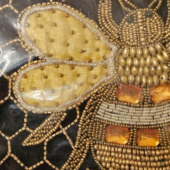 NEW MACKENZIE CHILDS QUEEN BEE HONEYCOMB BEADED BLACK VELVET THROW ACCENT PILLOW - Picture 5 of 9